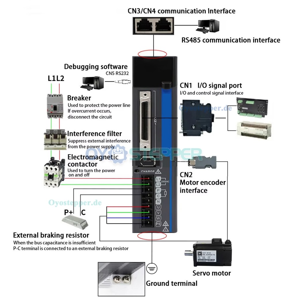 JAND2002-20B Servomotor-Treiber, 200W, 180–240V, 1-Phasen, mit externem Bremswiderstand